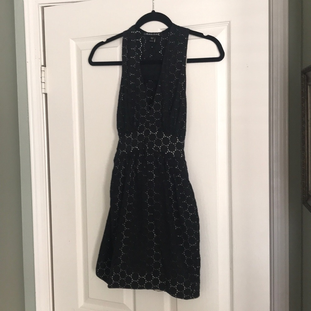 MarisaK Black dress, tan lining, with belt